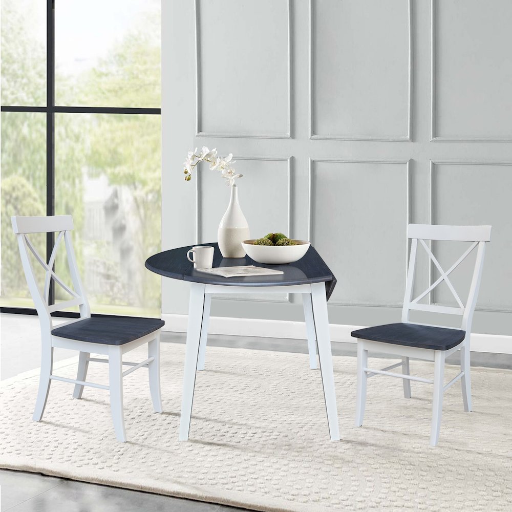 Set of 3 pcs - 42" Round Dual Drop Leaf Table with 2 RTA chairs. Picture 4