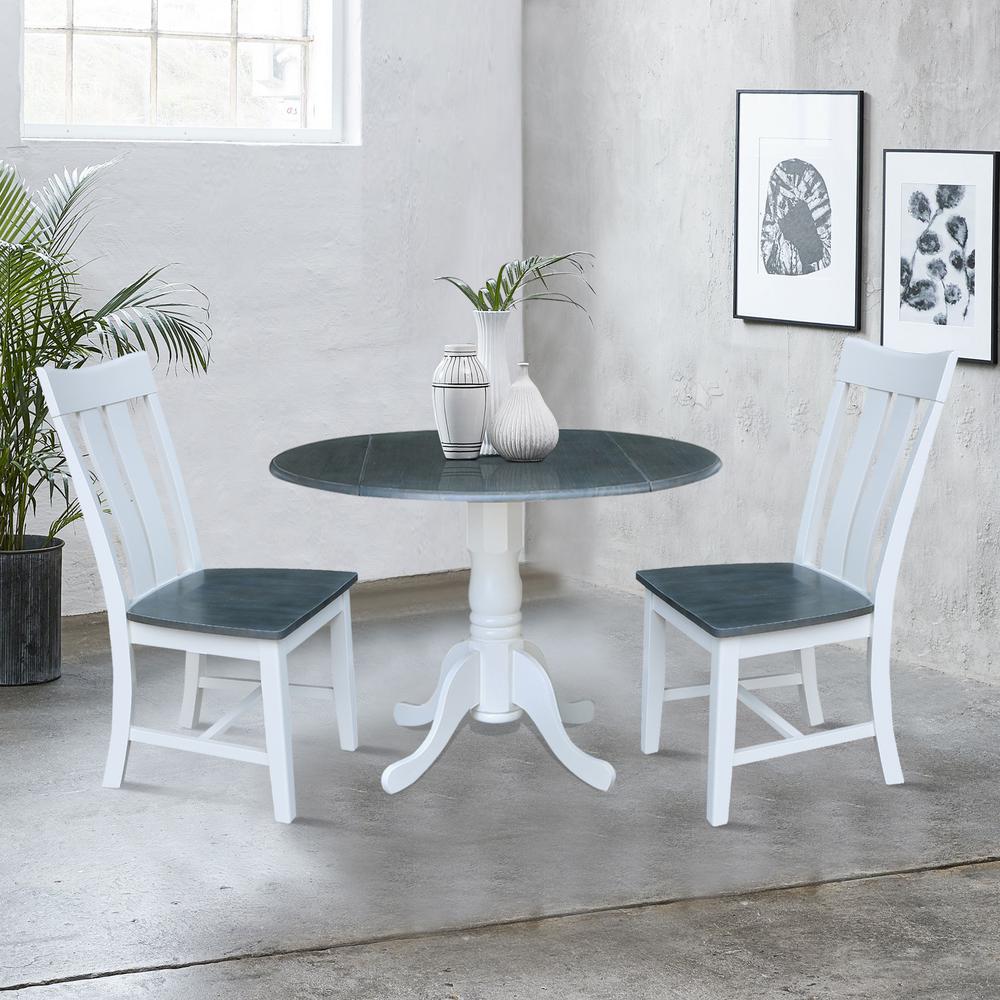 42 in. Dual Drop Leaf Dining Table with 2 Slat Back Chairs - 3 Piece Dining Set. Picture 2