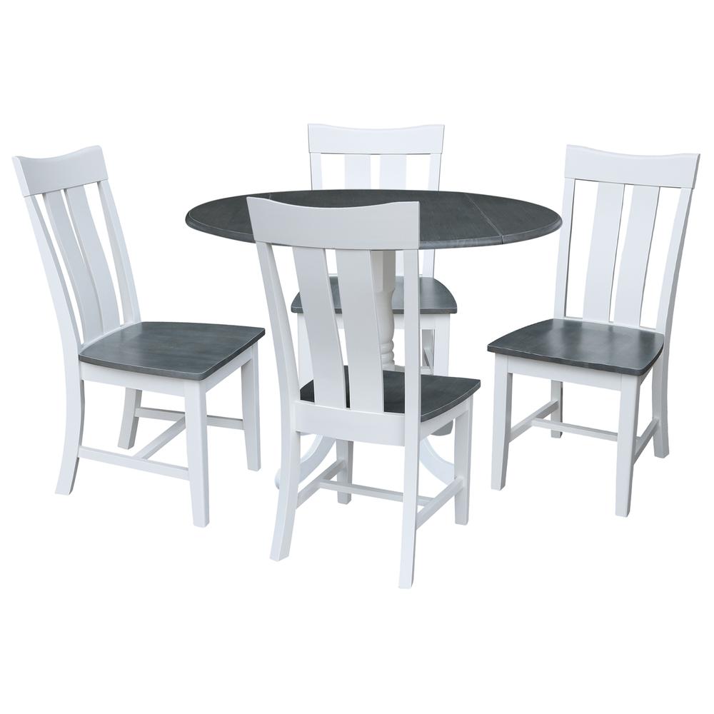 42 in. Dual Drop Leaf Dining Table with 4 Slat Back Chairs - 5 Piece Dining Set. Picture 1