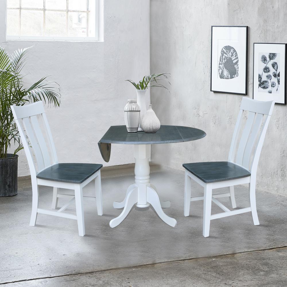 42 in. Dual Drop Leaf Dining Table with 2 Slat Back Chairs - 3 Piece Dining Set. Picture 4
