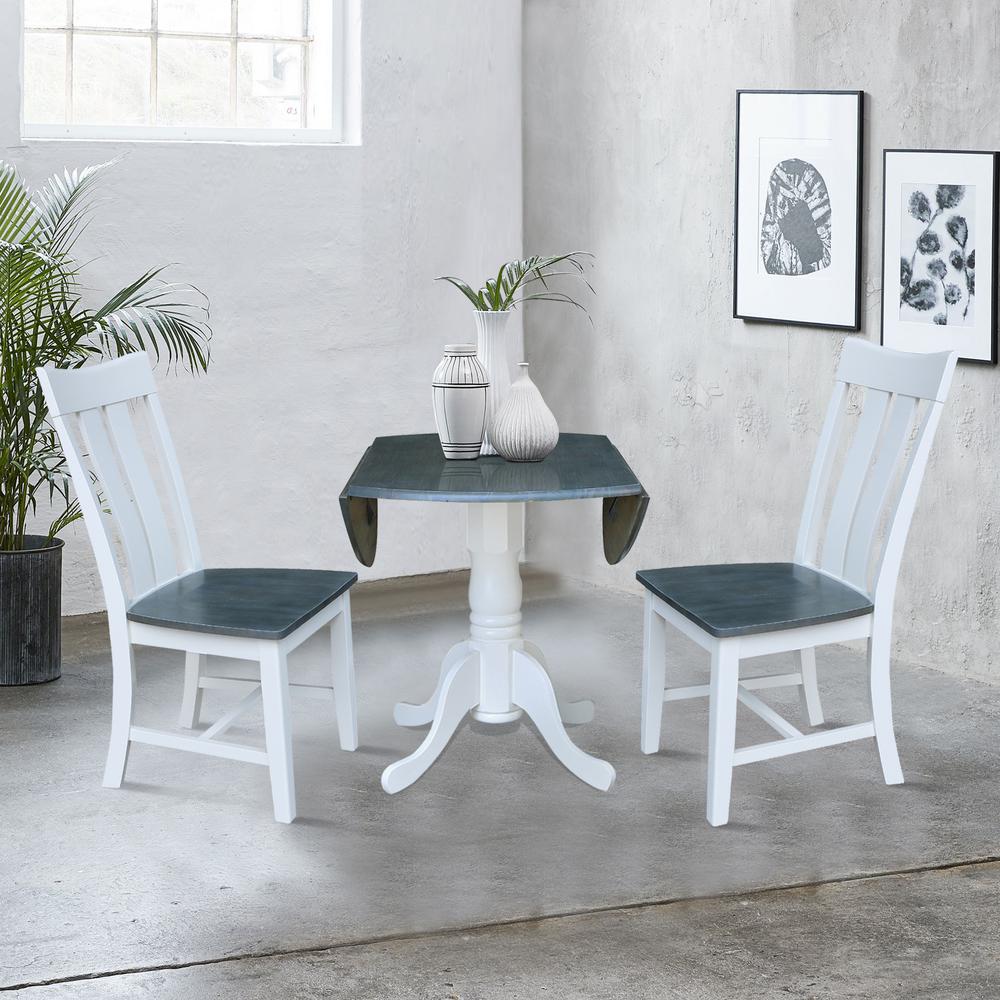 42 in. Dual Drop Leaf Dining Table with 2 Slat Back Chairs - 3 Piece Dining Set. Picture 6