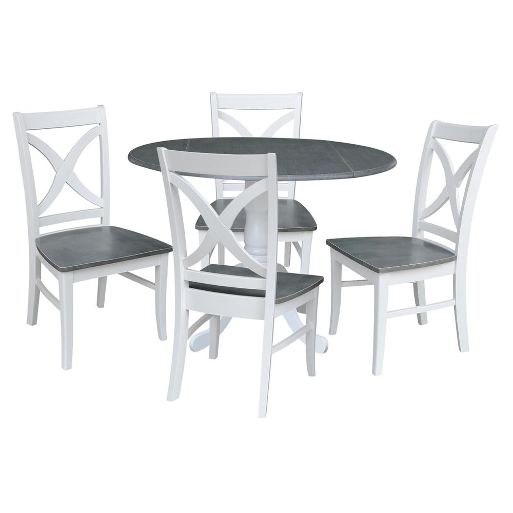 42 in. Dual Drop Leaf Dining Table with 4 X-back Chairs - 5 Piece Dining Set. Picture 1