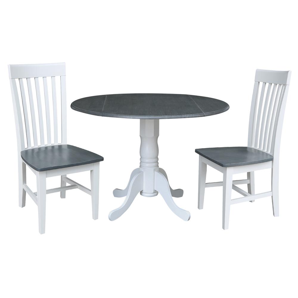 42 in. Dual Drop Leaf Dining Table with 2 Slat Back Chairs - 3 Piece Dining Set. Picture 1
