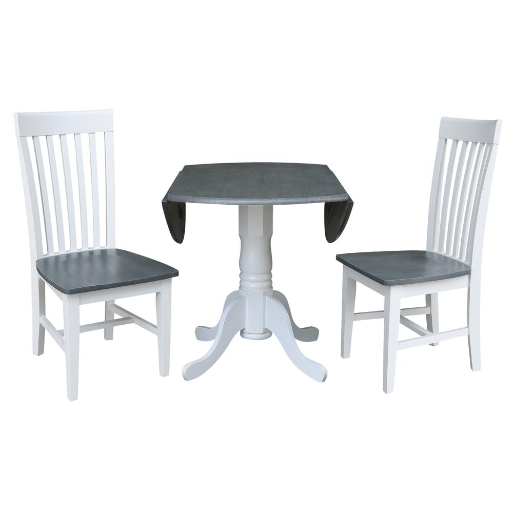 42 in. Dual Drop Leaf Dining Table with 2 Slat Back Chairs - 3 Piece Dining Set. Picture 5