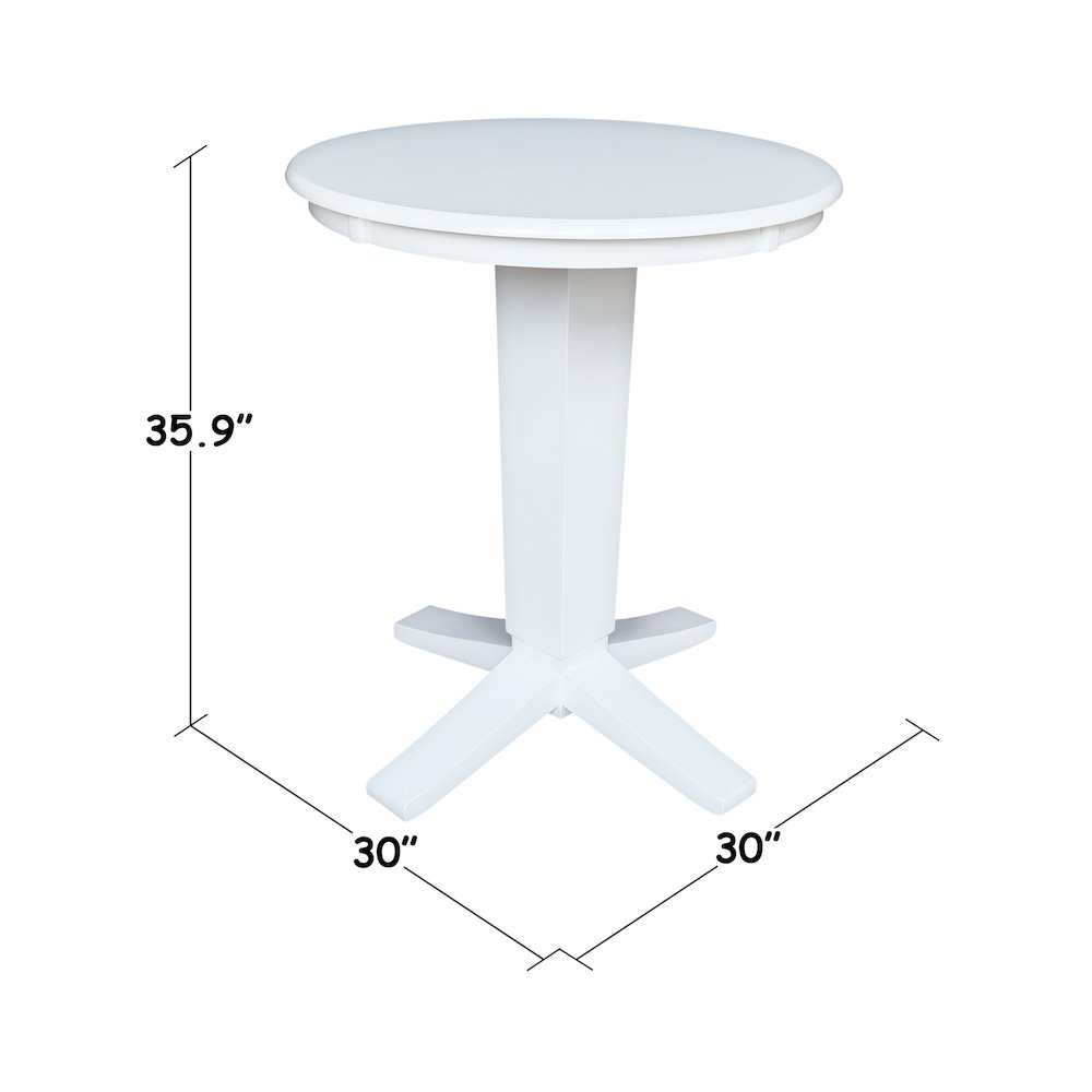30 in Round Top Counter Height Pedestal Dining Table in White. Picture 2
