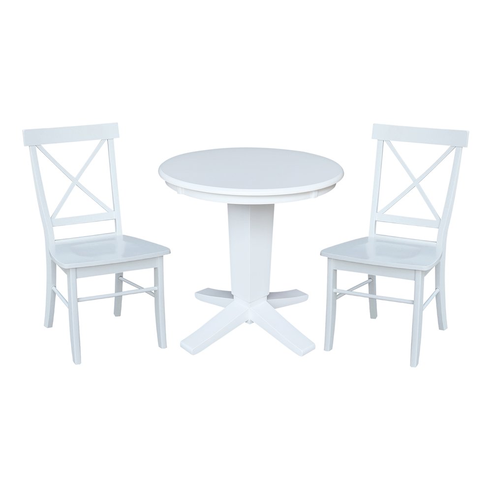 30 in Round Top Pedestal Dining Table with 2 Dining Chairs in White - 3 Pcs Set. Picture 4