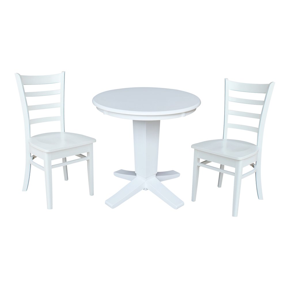 30 in Round Top Pedestal Dining Table with 2 Dining Chairs in White - 3 Pcs Set. Picture 4