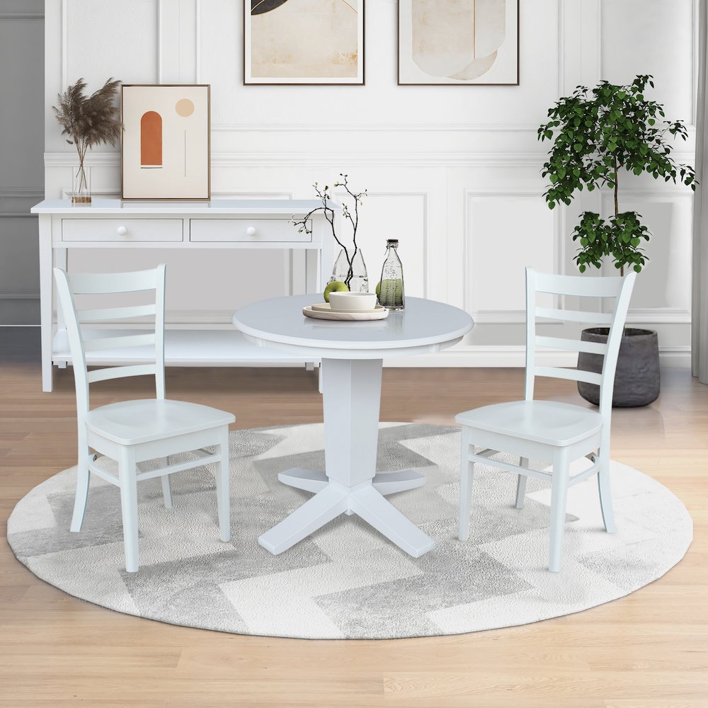 30 in Round Top Pedestal Dining Table with 2 Dining Chairs in White - 3 Pcs Set. Picture 2