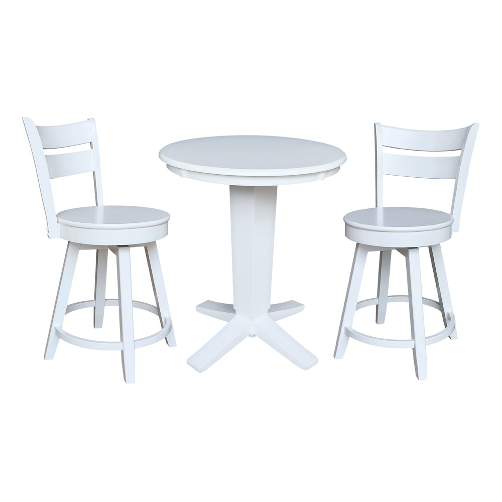 30 in Round Top Counter Height Dining Table with 2 Stools in White - 3 Piece Set. Picture 1