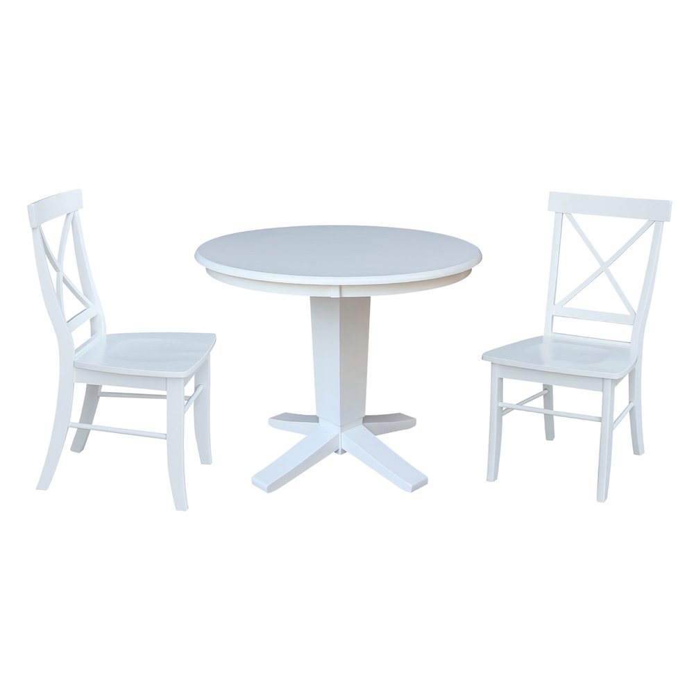 36 in Round Top Pedestal Dining Table with 2 Dining Chairs in White - 3 Pcs Set. Picture 4