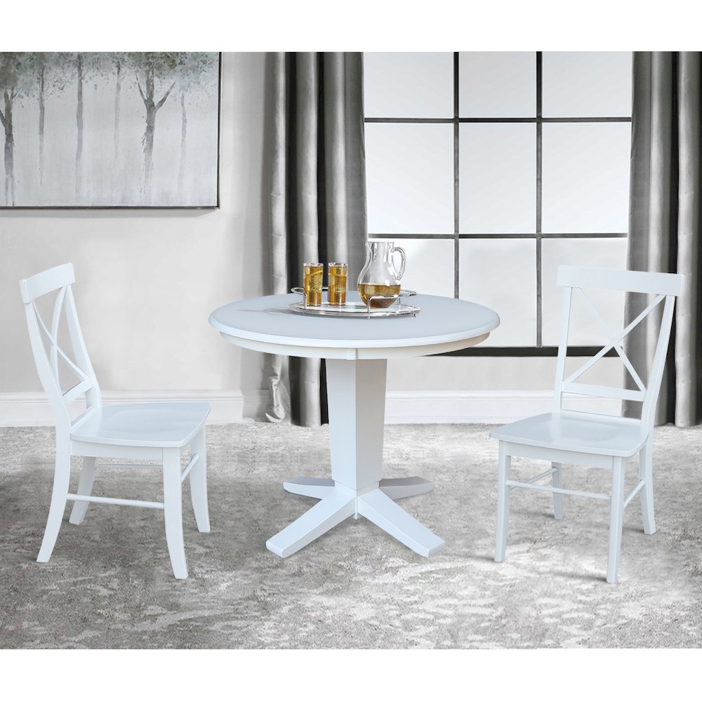 36 in Round Top Pedestal Dining Table with 2 Dining Chairs in White - 3 Pcs Set. Picture 2
