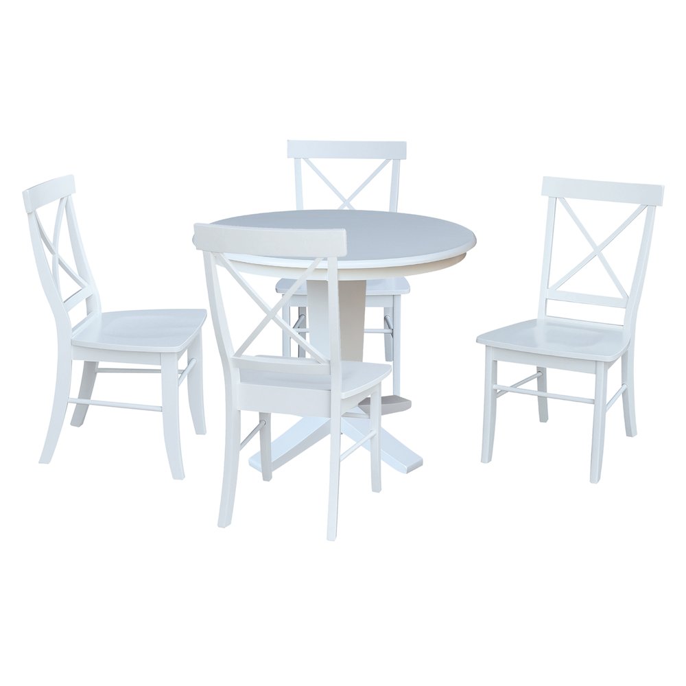 36 in Round Top Pedestal Dining Table with 4 Dining Chairs in White - 5 Pcs Set. Picture 4