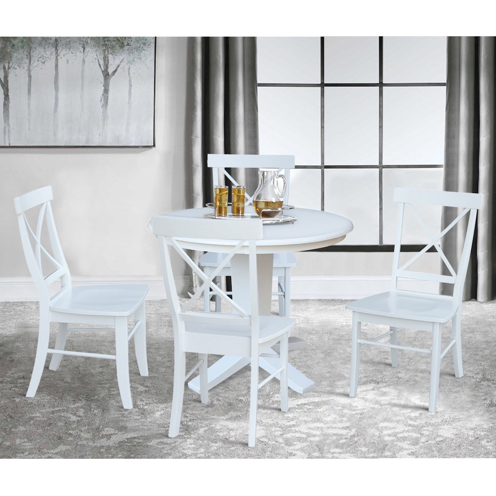 36 in Round Top Pedestal Dining Table with 4 Dining Chairs in White - 5 Pcs Set. Picture 2