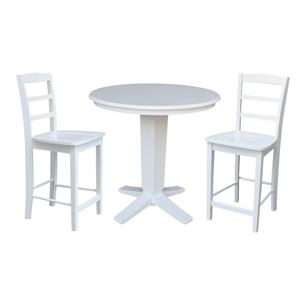 36 in Round Top Counter Height Dining Table with 2 Stools in White - 3 Piece Set. Picture 1