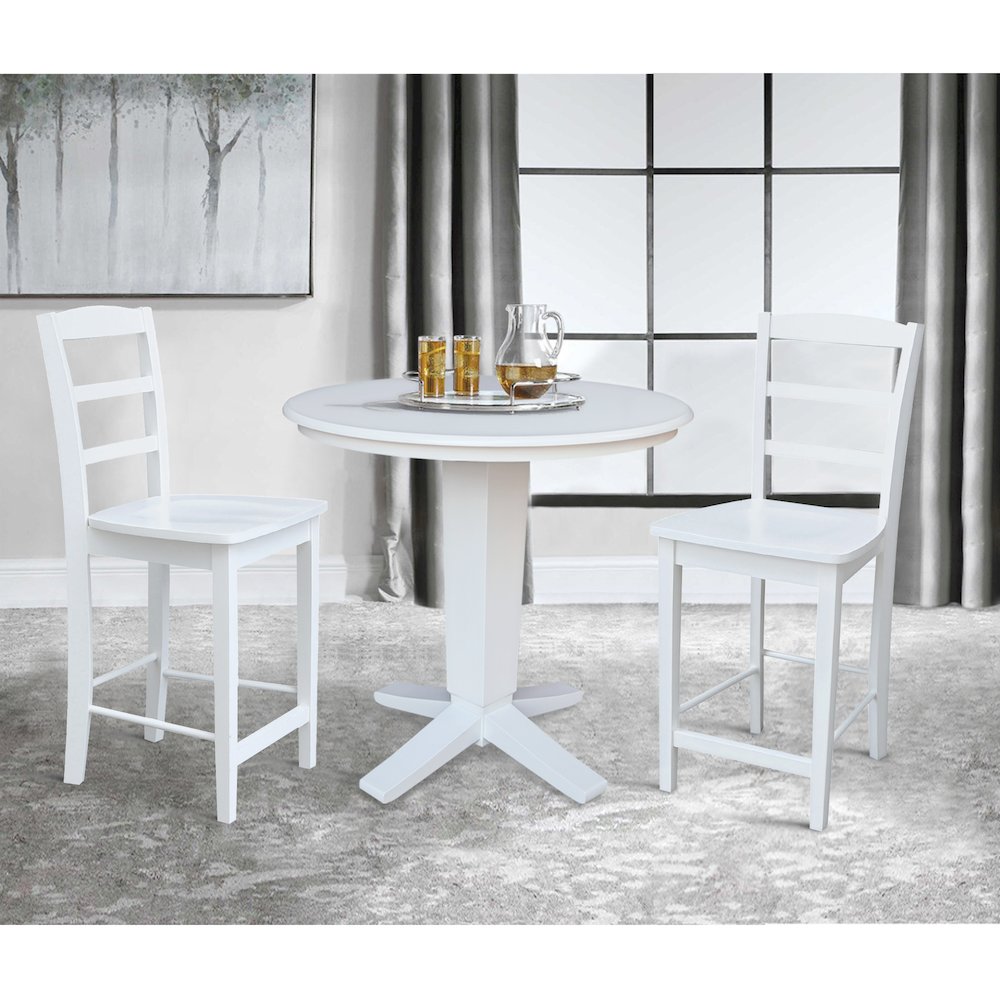 36 in Round Top Counter Height Dining Table with 2 Stools in White - 3 Piece Set. Picture 2