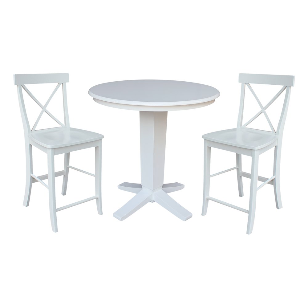 36 in Round Top Counter Height Dining Table with 2 Stools in White - 3 Piece Set. Picture 1