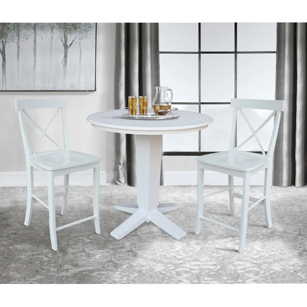 36 in Round Top Counter Height Dining Table with 2 Stools in White - 3 Piece Set. Picture 2