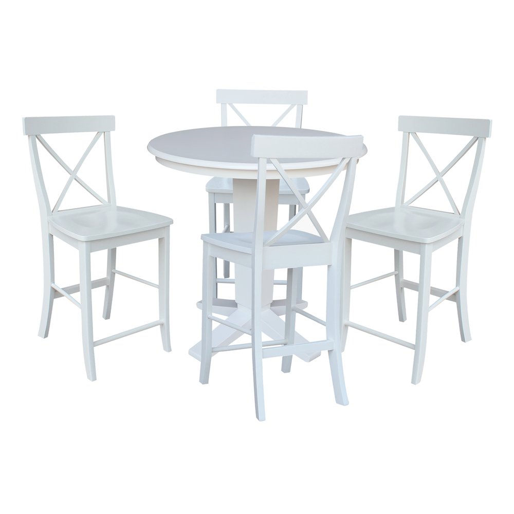 36 in Round Top Counter Height Dining Table with 4 Stools in White - 5 Piece Set. Picture 1