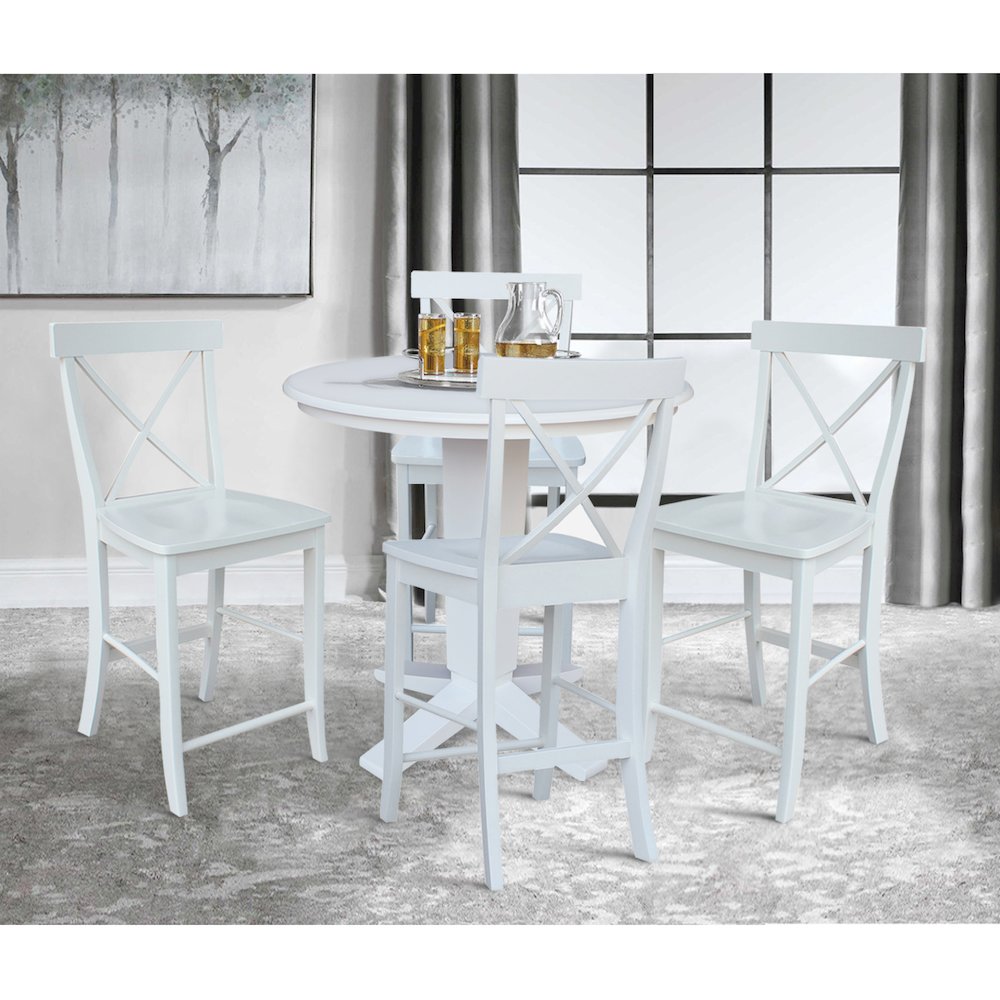 36 in Round Top Counter Height Dining Table with 4 Stools in White - 5 Piece Set. Picture 2