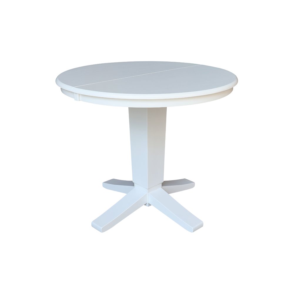 36 in Round Top Pedestal Dining Table with 12 in Leaf in White. Picture 1