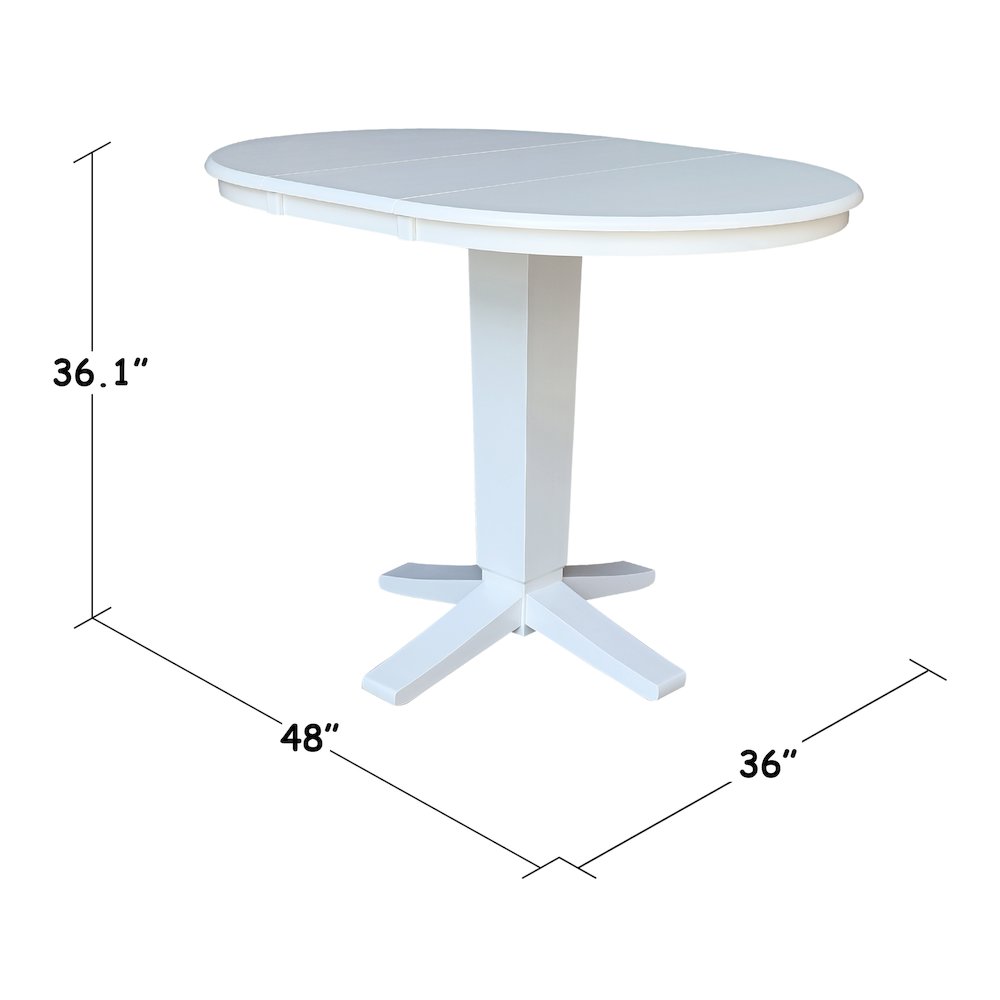 36 in Round Top Pedestal Counter Height Dining Table with 12 in Leaf in White. Picture 2