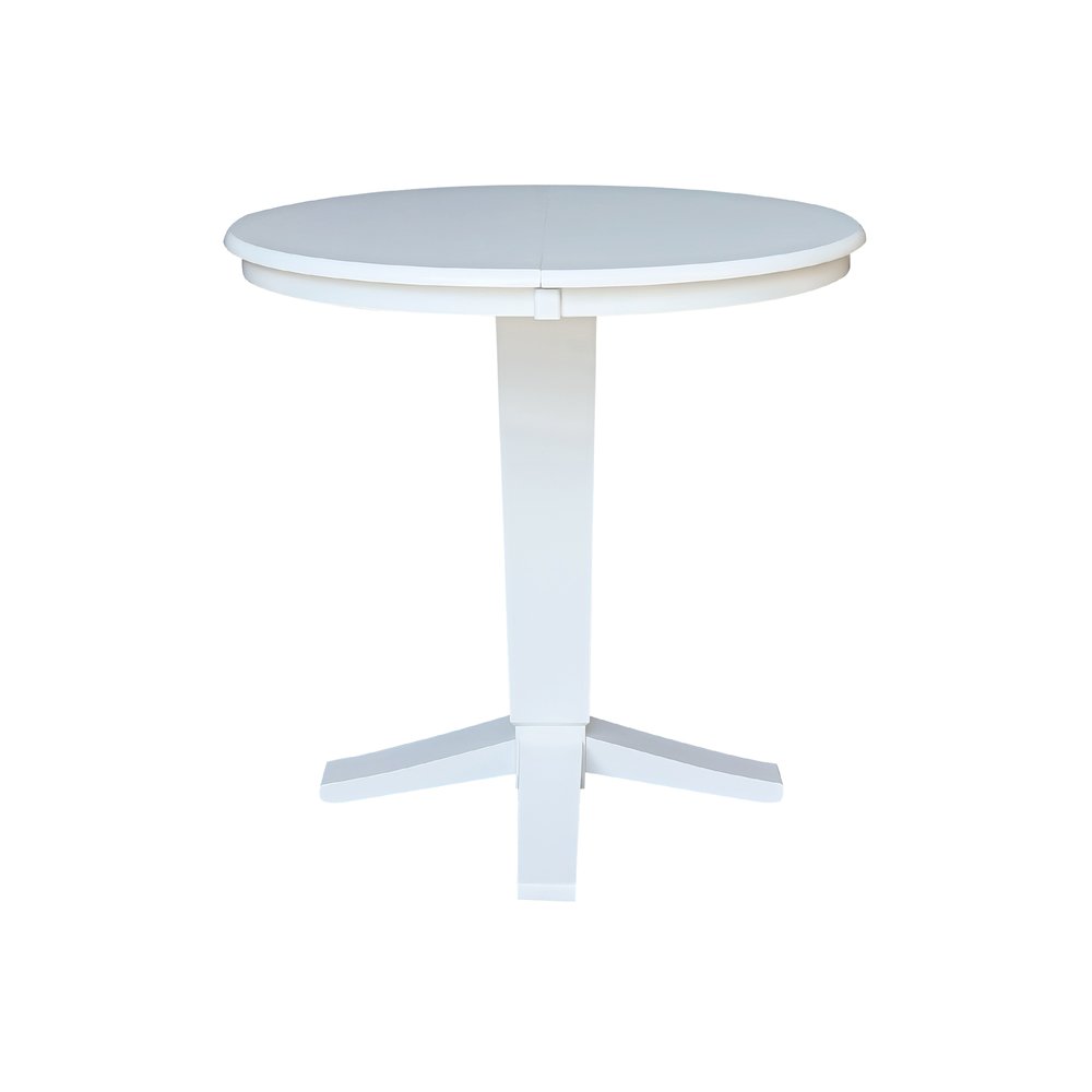 36 in Round Top Pedestal Counter Height Dining Table with 12 in Leaf in White. Picture 4