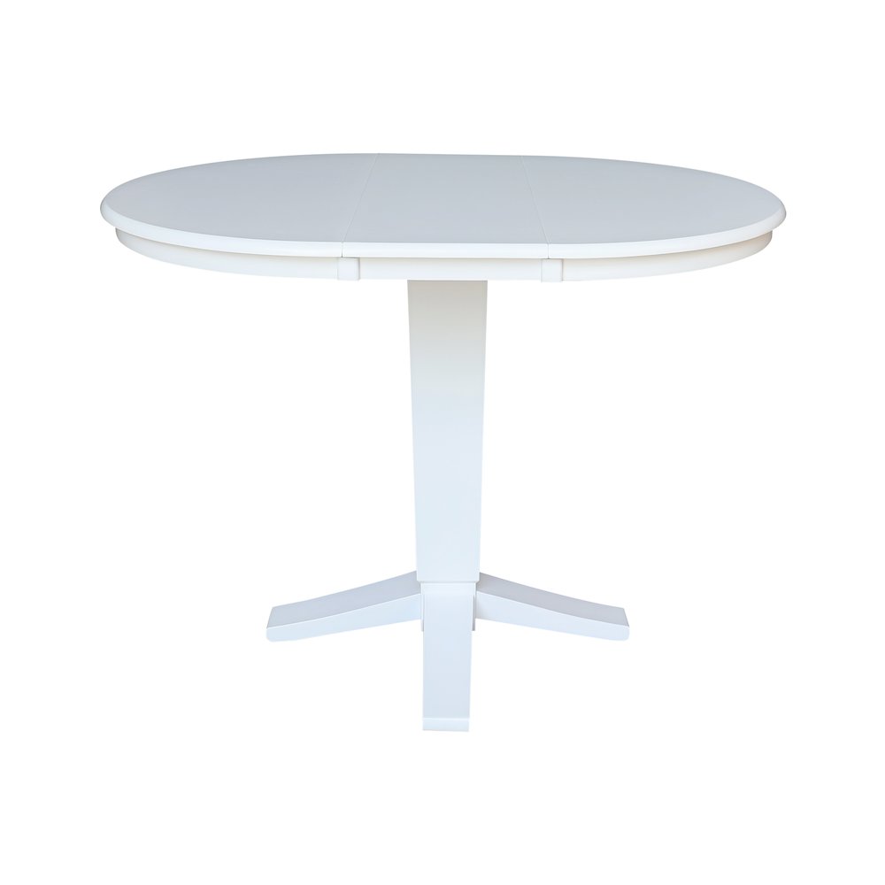 36 in Round Top Pedestal Counter Height Dining Table with 12 in Leaf in White. Picture 3
