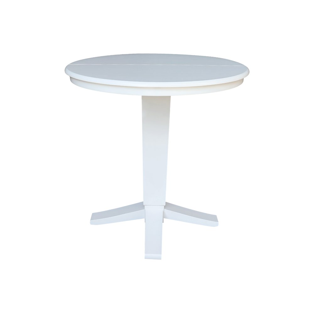 36 in Round Top Pedestal Counter Height Dining Table with 12 in Leaf in White. Picture 6