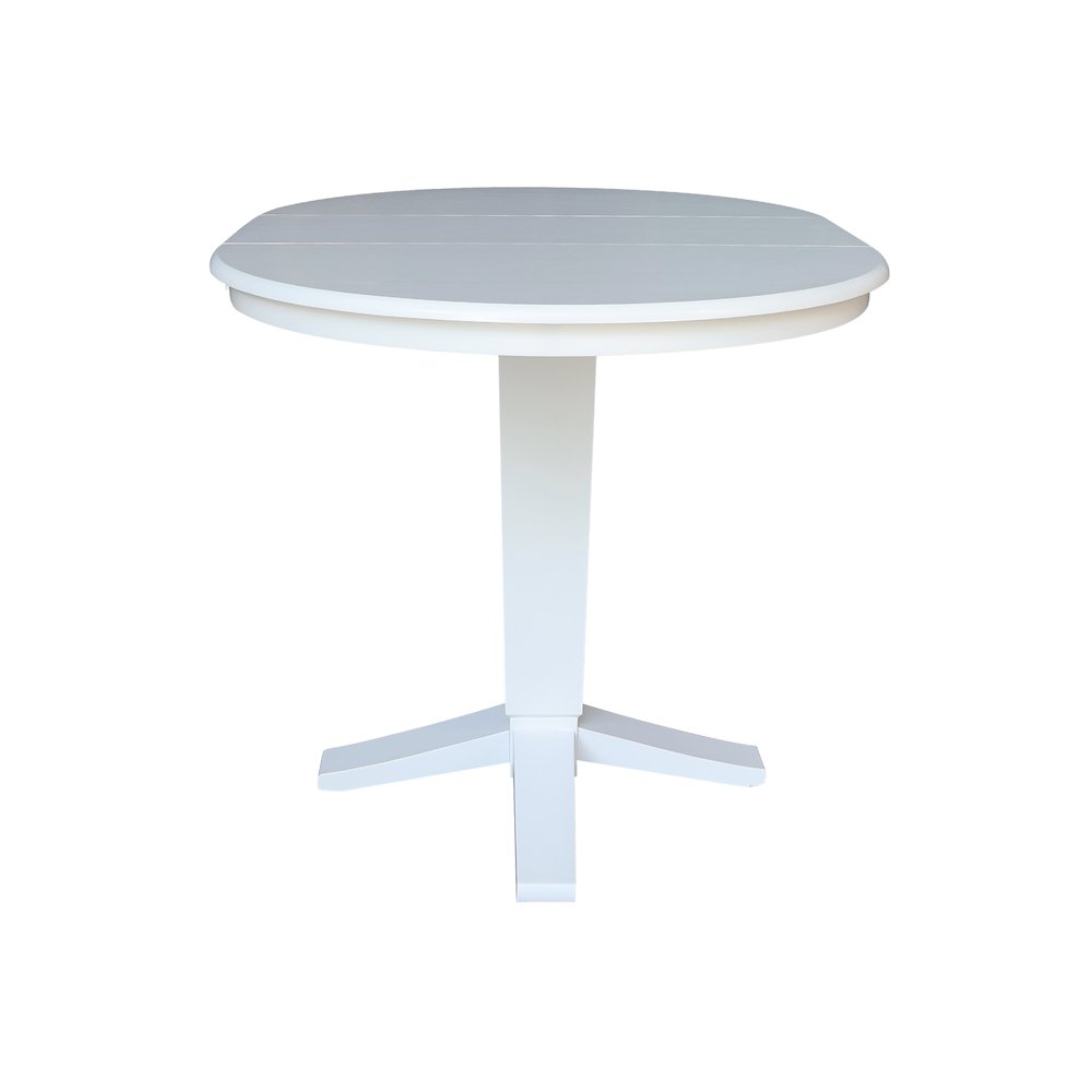 36 in Round Top Pedestal Counter Height Dining Table with 12 in Leaf in White. Picture 5
