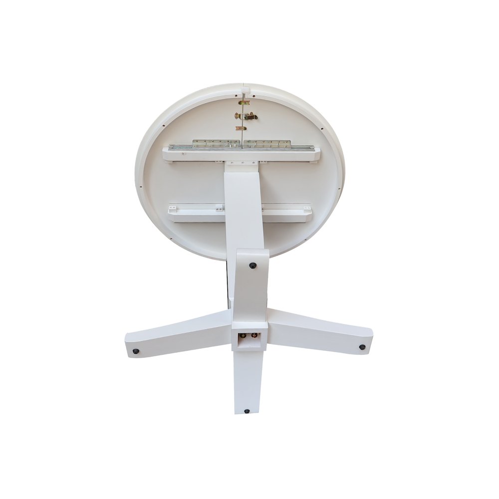 36 in Round Top Pedestal Counter Height Dining Table with 12 in Leaf in White. Picture 8