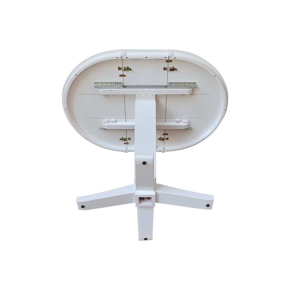 36 in Round Top Pedestal Counter Height Dining Table with 12 in Leaf in White. Picture 7