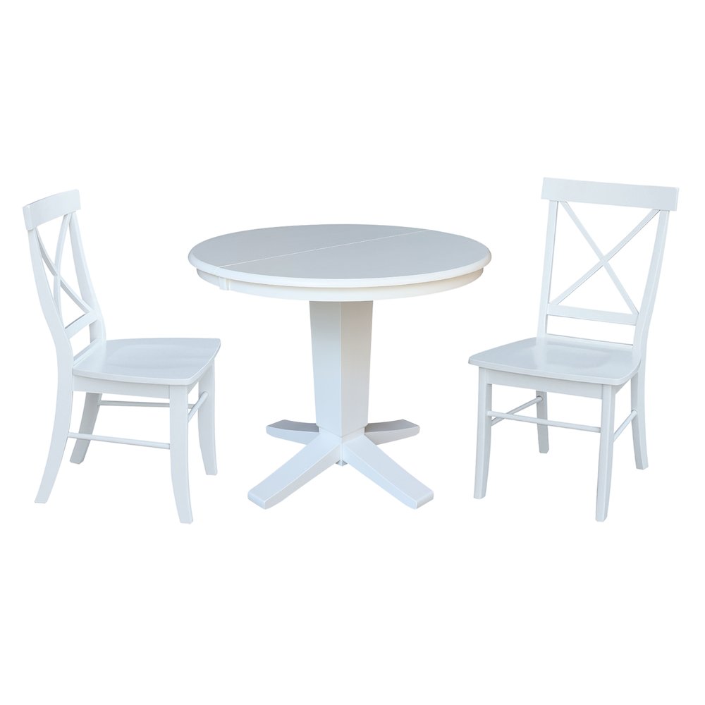 36 in Round Extension Dining Table with 12 in Leaf and 2 Dining Chairs, 3Pcs Set. Picture 4
