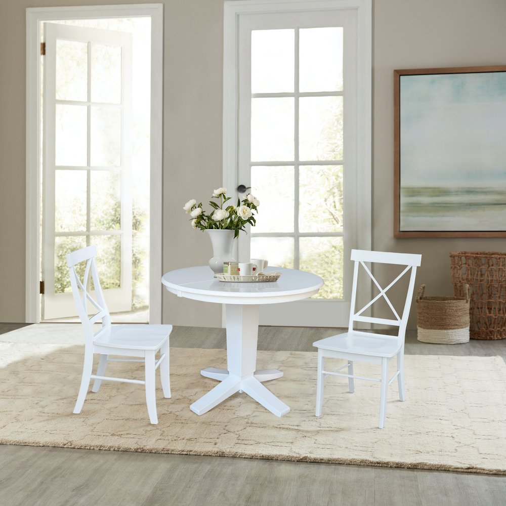 36 in Round Extension Dining Table with 12 in Leaf and 2 Dining Chairs, 3Pcs Set. Picture 2