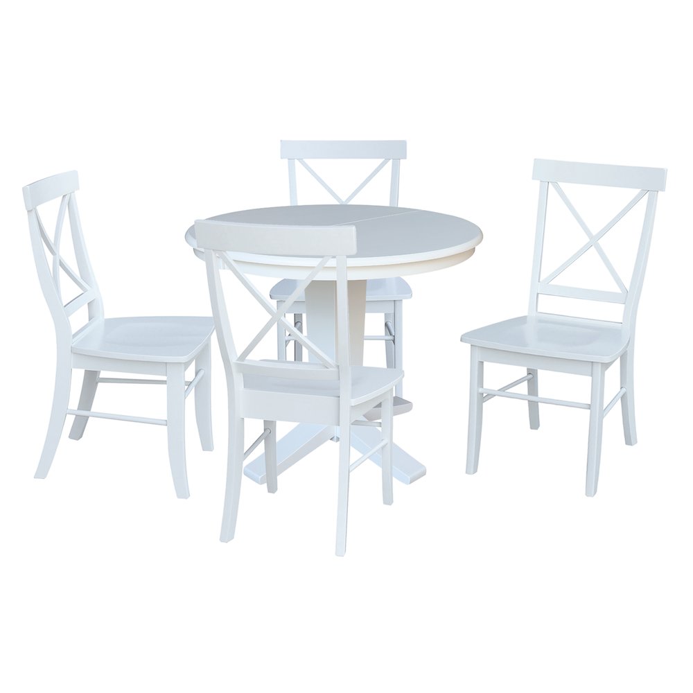 36 in Round Extension Dining Table with 12 in Leaf and 4 Dining Chairs, 5Pcs Set. Picture 5