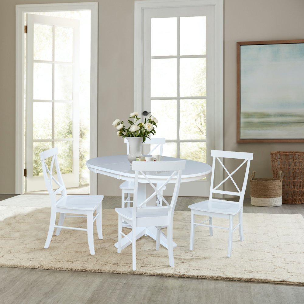 36 in Round Extension Dining Table with 12 in Leaf and 4 Dining Chairs, 5Pcs Set. Picture 2