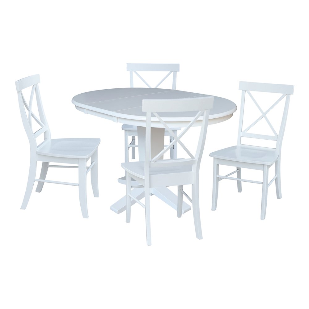 36 in Round Extension Dining Table with 12 in Leaf and 4 Dining Chairs, 5Pcs Set. Picture 4