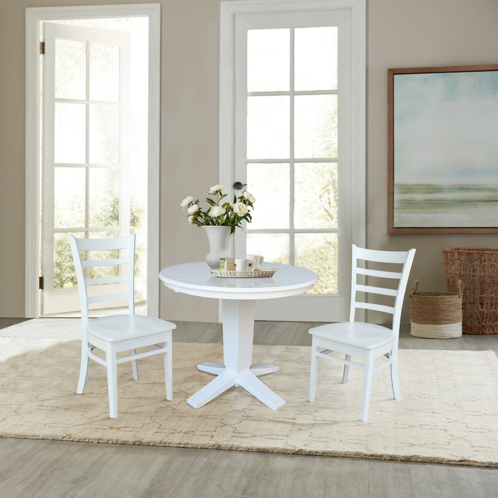 36 in Round Extension Dining Table with 12 in Leaf and 2 Dining Chairs, 3Pcs Set. Picture 2