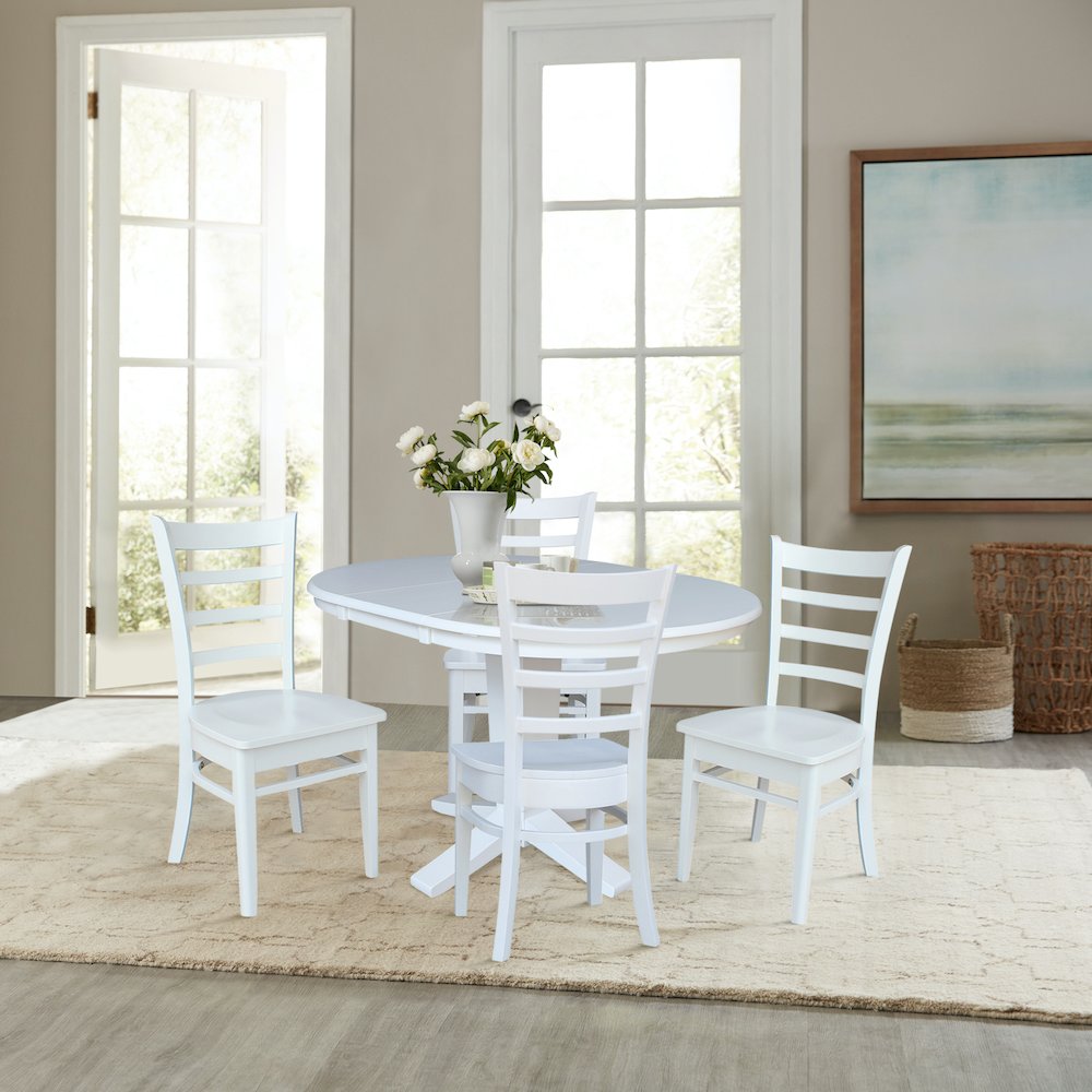 36 in Round Extension Dining Table with 12 in Leaf and 4 Dining Chairs, 5Pcs Set. Picture 2