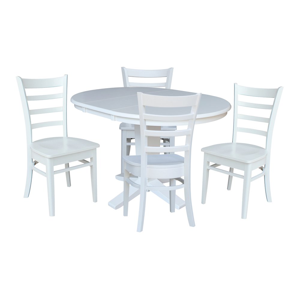 36 in Round Extension Dining Table with 12 in Leaf and 4 Dining Chairs, 5Pcs Set. Picture 4