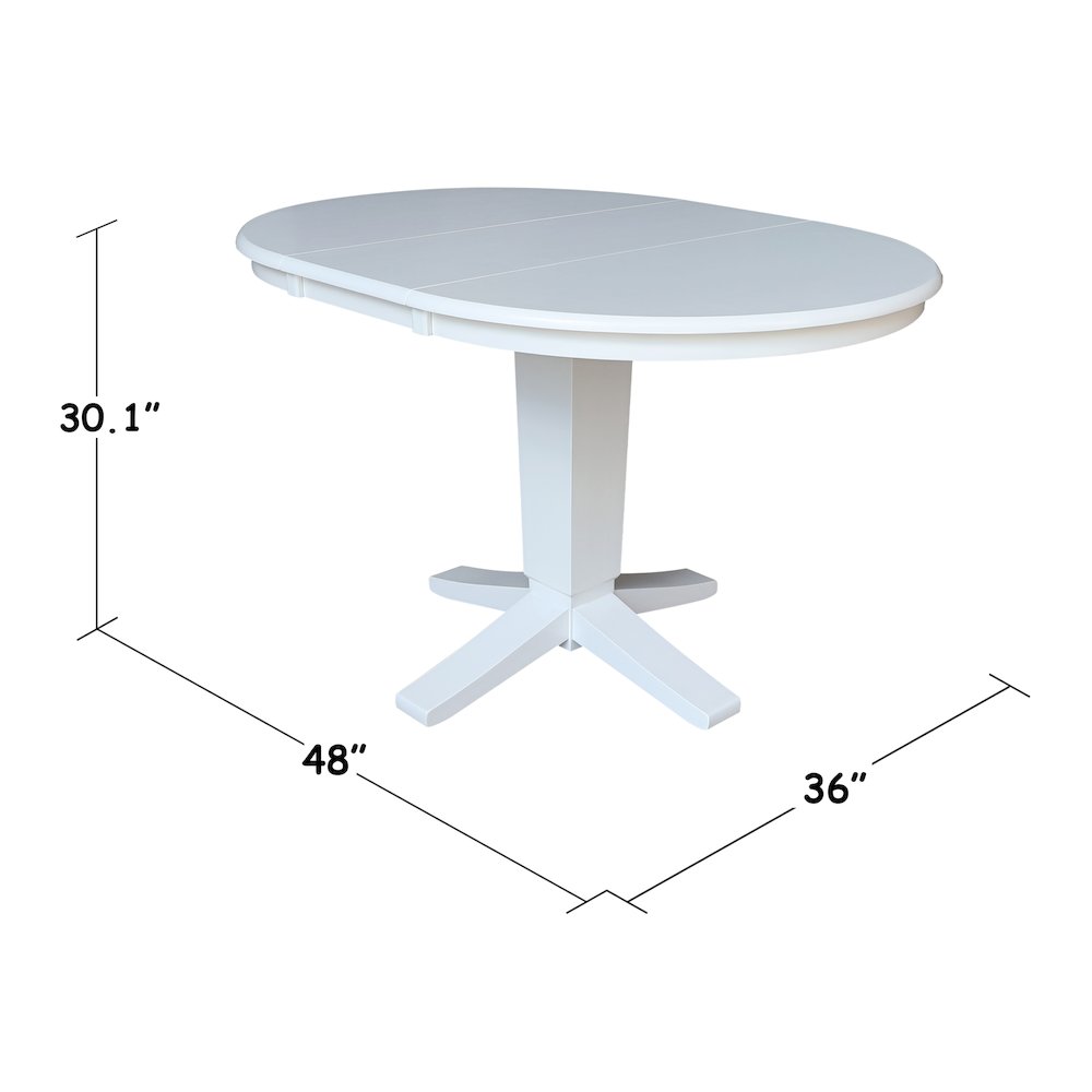 36 in Round Top Pedestal Dining Table with 12 in Leaf in White. Picture 2