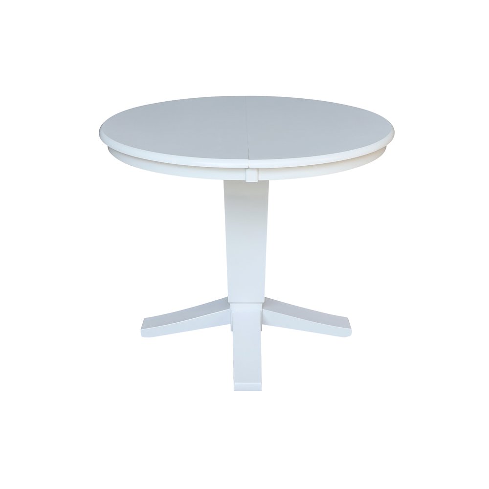 36 in Round Top Pedestal Dining Table with 12 in Leaf in White. Picture 4