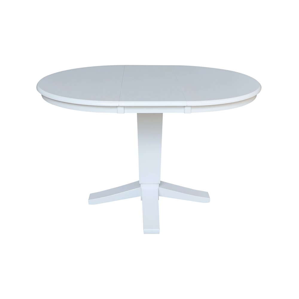 36 in Round Top Pedestal Dining Table with 12 in Leaf in White. Picture 3