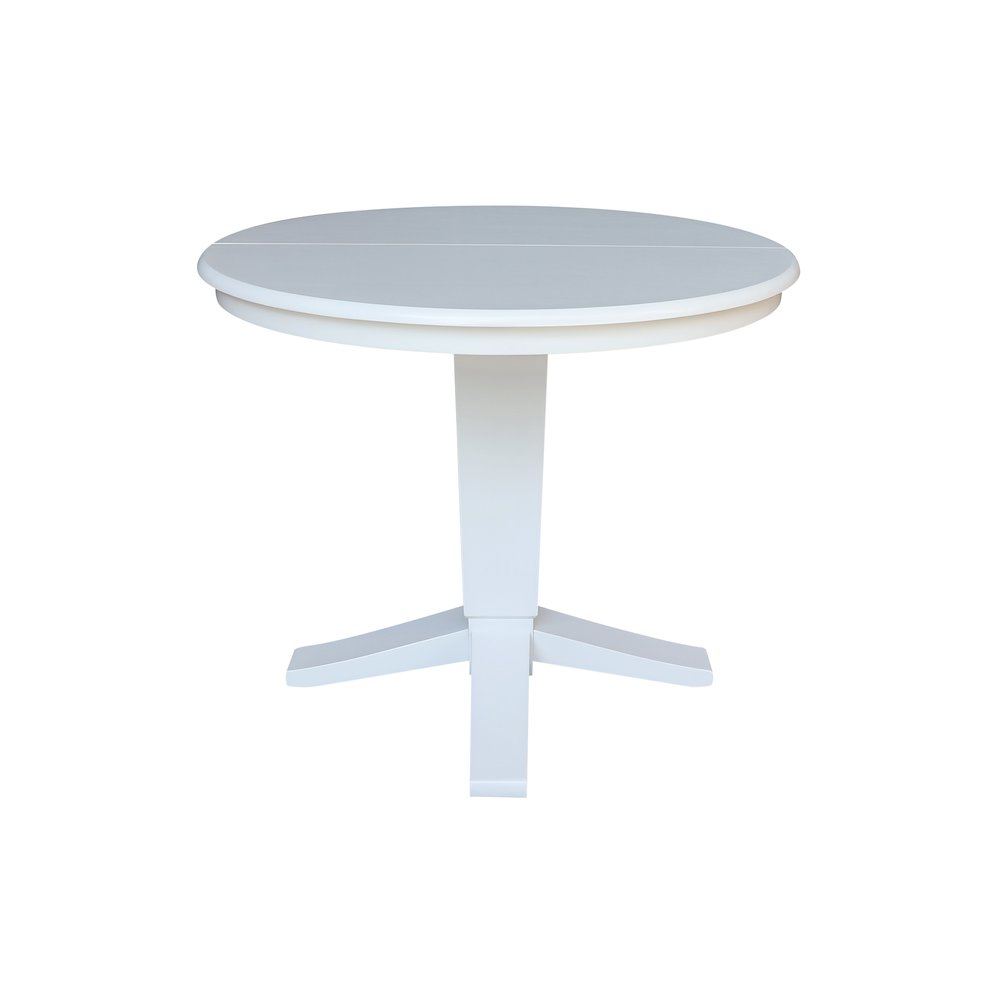 36 in Round Top Pedestal Dining Table with 12 in Leaf in White. Picture 6