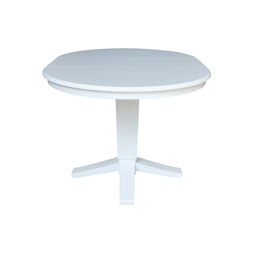 36 in Round Top Pedestal Dining Table with 12 in Leaf in White. Picture 5