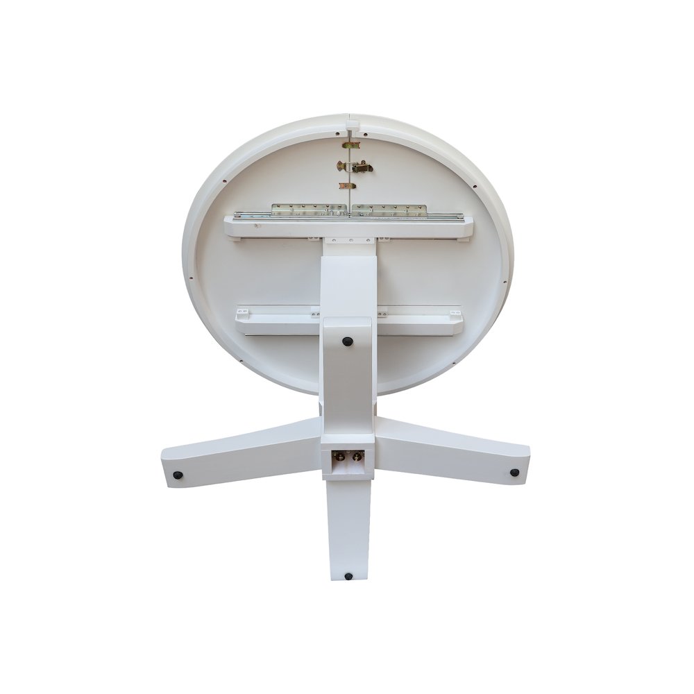 36 in Round Top Pedestal Dining Table with 12 in Leaf in White. Picture 8