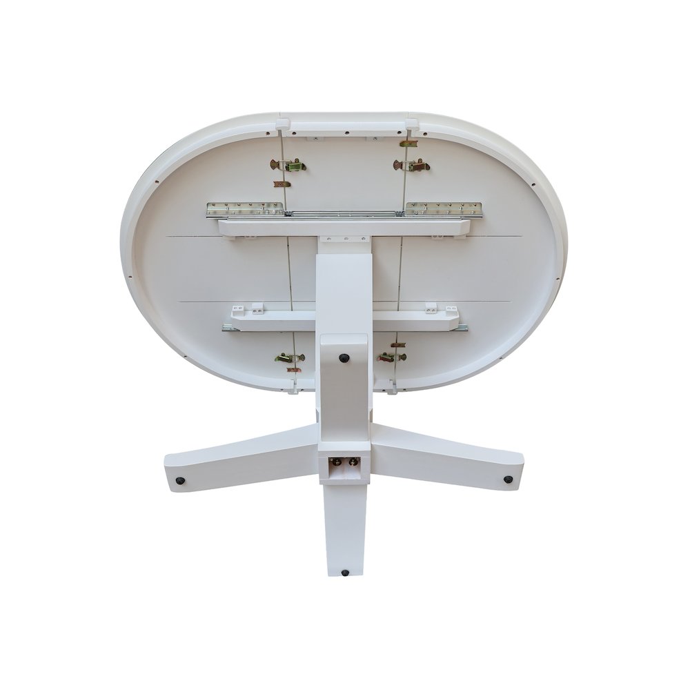 36 in Round Top Pedestal Dining Table with 12 in Leaf in White. Picture 7
