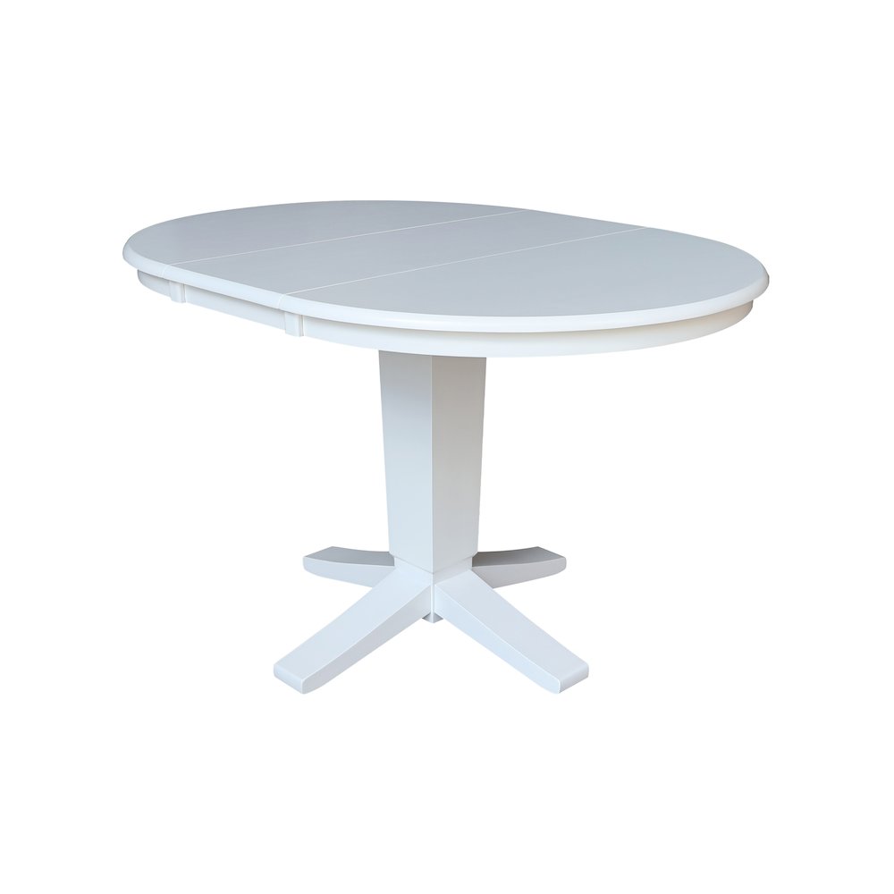 36 in Round Top Pedestal Dining Table with 12 in Leaf in White. Picture 9