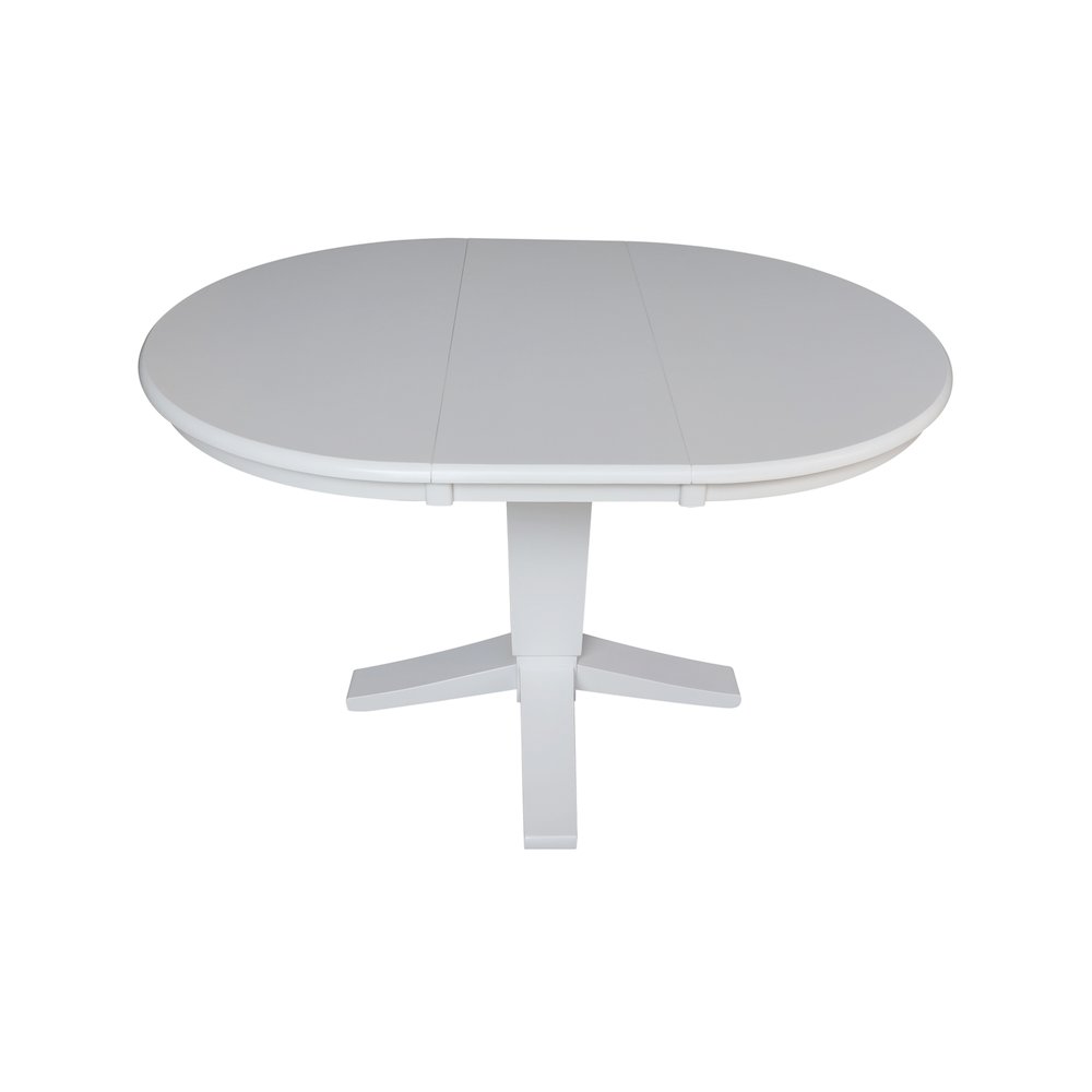 36 in Round Top Pedestal Dining Table with 12 in Leaf in White. Picture 10