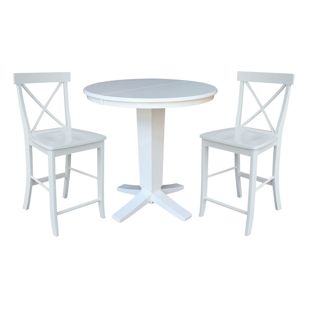 36 in Round Counter Height Dining Table with 12 in Leaf and 2 Stools - 3 Pcs Set. Picture 1