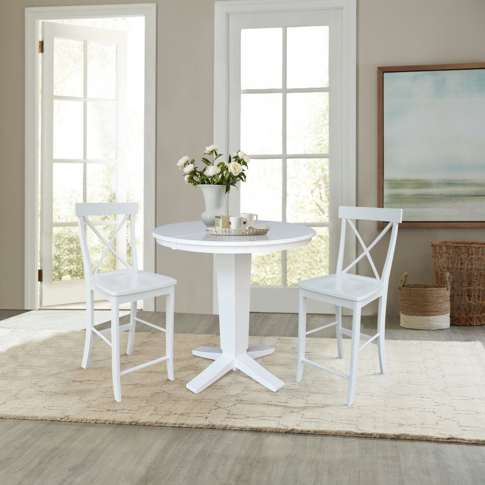 36 in Round Counter Height Dining Table with 12 in Leaf and 2 Stools - 3 Pcs Set. Picture 2